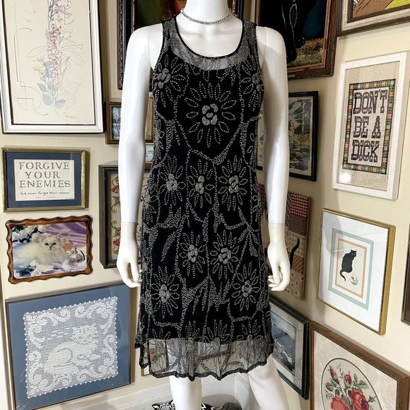 Papell Boutique Dresses & Skirts - Papell Boutique Evening Black Sleeveless 20's Style Dress with all Over Beading